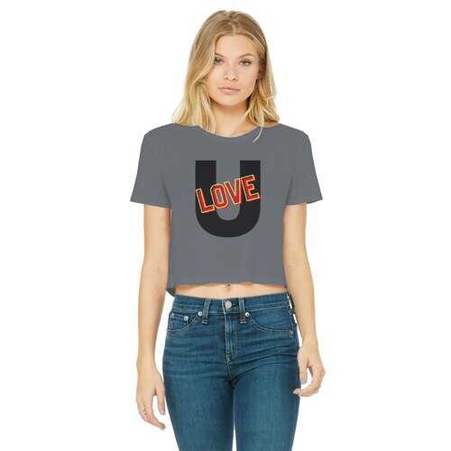 Love U Graphic Style Womens Classic Cropped Raw Edge T-Shirt