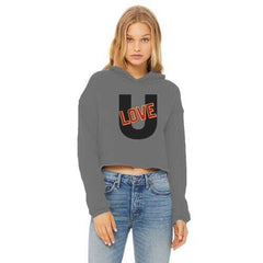 Love U Graphic Style Cropped Raw Edge Hoodie