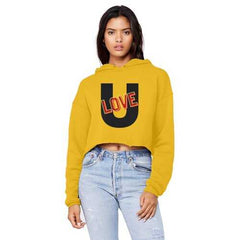 Love U Graphic Style Raw Edge Cropped Hooded Shirt