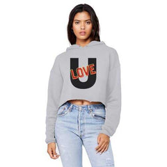 Love U Graphic Style Raw Edge Cropped Hooded Shirt