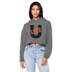 Love U Graphic Style Raw Edge Cropped Hooded Shirt