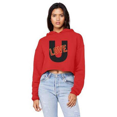 Love U Graphic Style Raw Edge Cropped Hooded Shirt