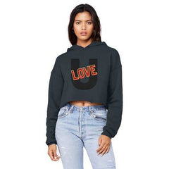 Love U Graphic Style Raw Edge Cropped Hooded Shirt