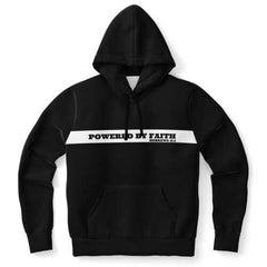 Mens Hoodies, Powered by Faith Hebrews 11:1 Hooded Shirt (Black Sleeves and Drawstring)