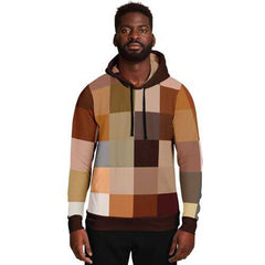 Mens Hoodies, Brown Natural Tones Graphic Style Hooded Sweatshirt (Black Drawstring)