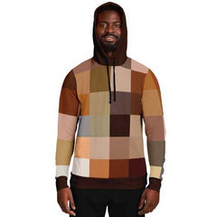 Mens Hoodies, Brown Natural Tones Graphic Style Hooded Sweatshirt (Black Drawstring)