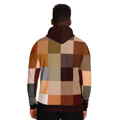 Mens Hoodies, Brown Natural Tones Graphic Style Hooded Sweatshirt (Black Drawstring)