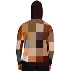 Mens Hoodies, Brown Natural Tones Graphic Style Hooded Sweatshirt (Black Drawstring)