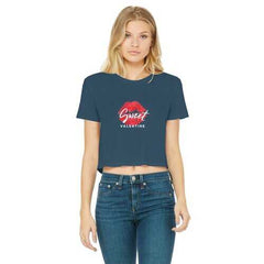 Sweet Valentine White Graphic Text Women's Classic Cropped Raw Edge T-Shirt