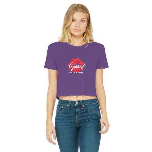 Sweet Valentine White Graphic Text Women's Classic Cropped Raw Edge T-Shirt