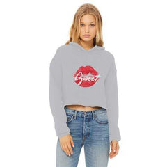 Sweet Kiss Red Lipstick Style Cropped Raw Edge Hoodie