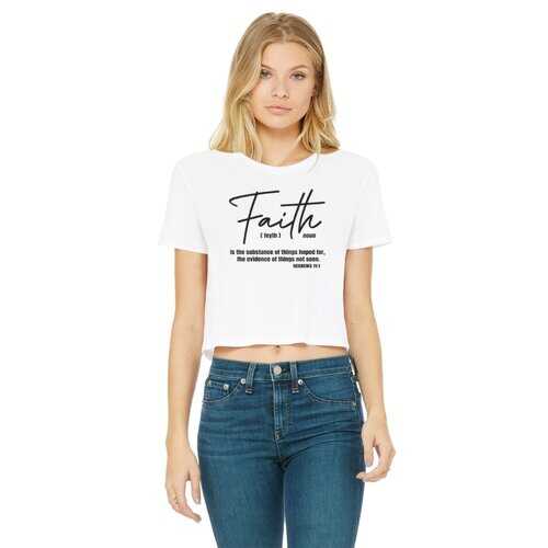 Faith The Substance of Things Hoped For, Black Graphic Text Women's Classic Cropped Raw Edge T-Shirt