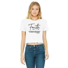 Faith The Substance of Things Hoped For, Black Graphic Text Women's Classic Cropped Raw Edge T-Shirt