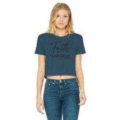 Faith The Substance of Things Hoped For, Black Graphic Text Women's Classic Cropped Raw Edge T-Shirt