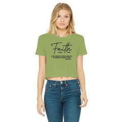 Faith The Substance of Things Hoped For, Black Graphic Text Women's Classic Cropped Raw Edge T-Shirt