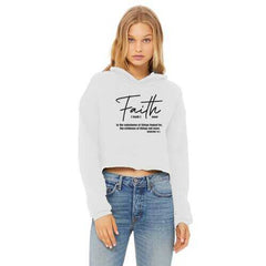 Faith The Substance of Things Hoped For, Black Graphic Text Cropped Raw Edge Hoodie