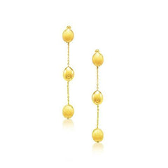 14k Yellow Gold Textured and Shiny Pebble Dangling Earrings