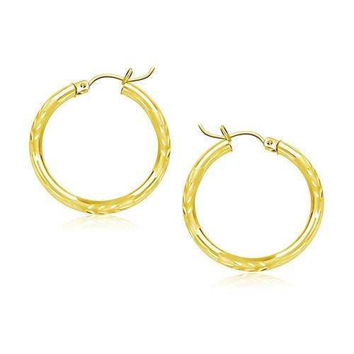 14k Yellow Gold Diamond Cut Hoop Earrings (20mm)