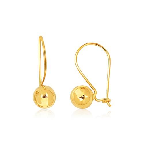 14k Yellow Gold Shiny Ball Drop Earrings