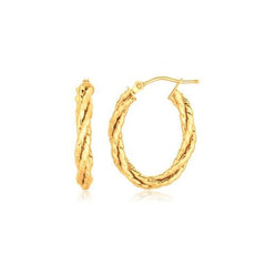 14k Yellow Gold Twisted Tube Oval Hoop Earrings