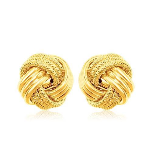 14k Yellow Gold Love Knot with Ridge Texture Earrings