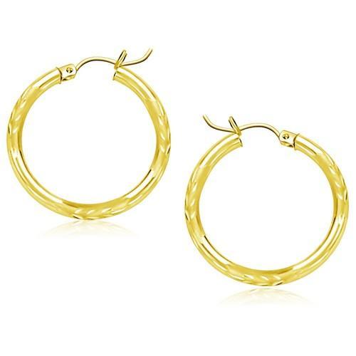 14k Yellow Gold Diamond Cut Hoop Earrings (25mm)