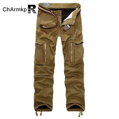 Mens Thick Loose Winter Polar Fleece Cargo Pants