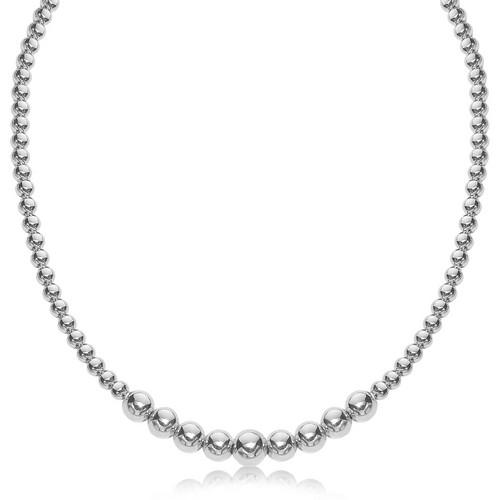 Sterling Silver Rhodium Plated Graduated Motif Polished Bead Necklace, size 17''