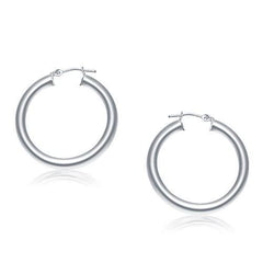 14k White Gold Polished Hoop Earrings (30 mm)