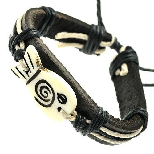 Unisex Leather Bracelet with Cream ID Bone Plate