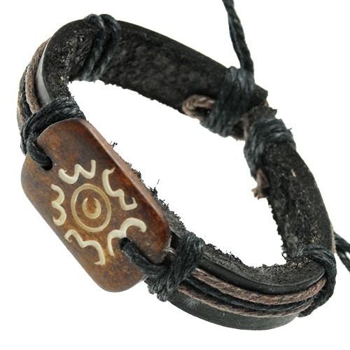 Unity Symbol on Brown Bone ID Leather Bracelet