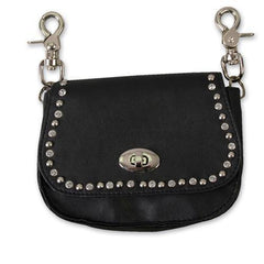 Black Leather Stud & Rhinestone Clip Pouch w/Detachable Strap