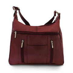 Leather Sleek Multi Pockets Shouler Handbag-Wine Color