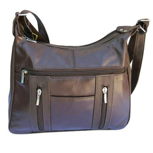 Leather Sleek Multi Pockets Shouler Handbag-Brown Color