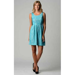 Women's Belted Fit & Flare Lace Dress