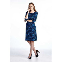 Women's 3/4 Three Quarter Sleeve Slim Fit Sheath Dress with Abstract Patterns