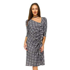 Women's 3/4 Three Quarter Sleeve Midi Dress with Geometric Pattern