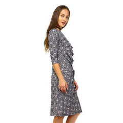 Women's 3/4 Three Quarter Sleeve Midi Dress with Geometric Pattern