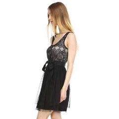 Women's Lacy Tulle Dress with Waist Tie