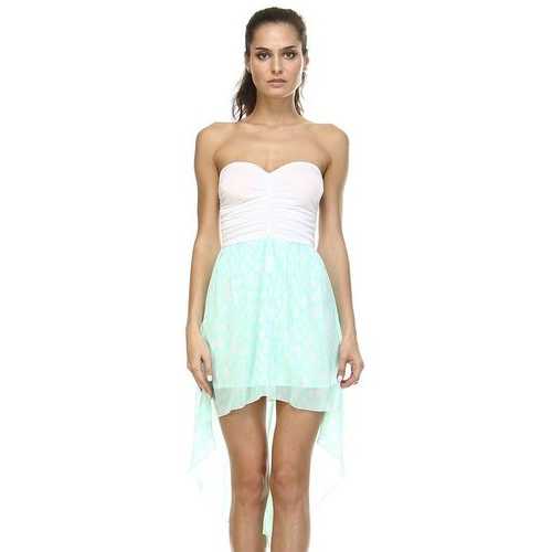 Women's Mixed Media Hi-Low Strapless Dress