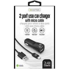 iEssentials IEN-PCM-22A 2.4-Amp Dual USB Car Charger with Micro USB to USB-A Cable, 4ft