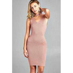 Women's Sleeveless V-Neck Choker Sweater Dress