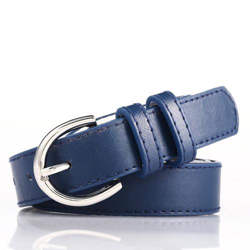 Navy Blue Bonded Leather Belt With Metal Buckle