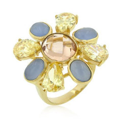 Multi-Cubic Zirconia Floral Golden Ring