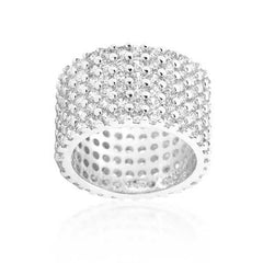 Rhodium Plated Finishd Wide Pave Cubic Zirconia Ring