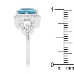 Halo Style Princess Cut Aqua Blue Cocktail Ring