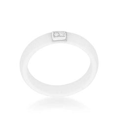 White Ceramic Band Ring With Cubic Zirconia