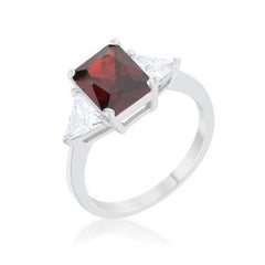 Classic Garnet Rhodium Engagement Ring