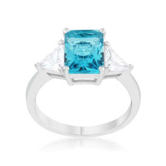 Classic Blue Topaz Rhodium Engagement Ring