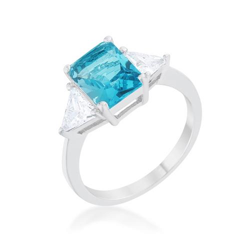 Classic Blue Topaz Rhodium Engagement Ring